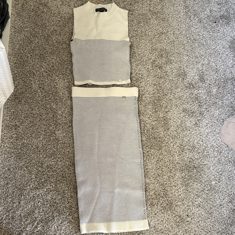 Lipsy Cream and Black Knit Two-Piece Skirt Set